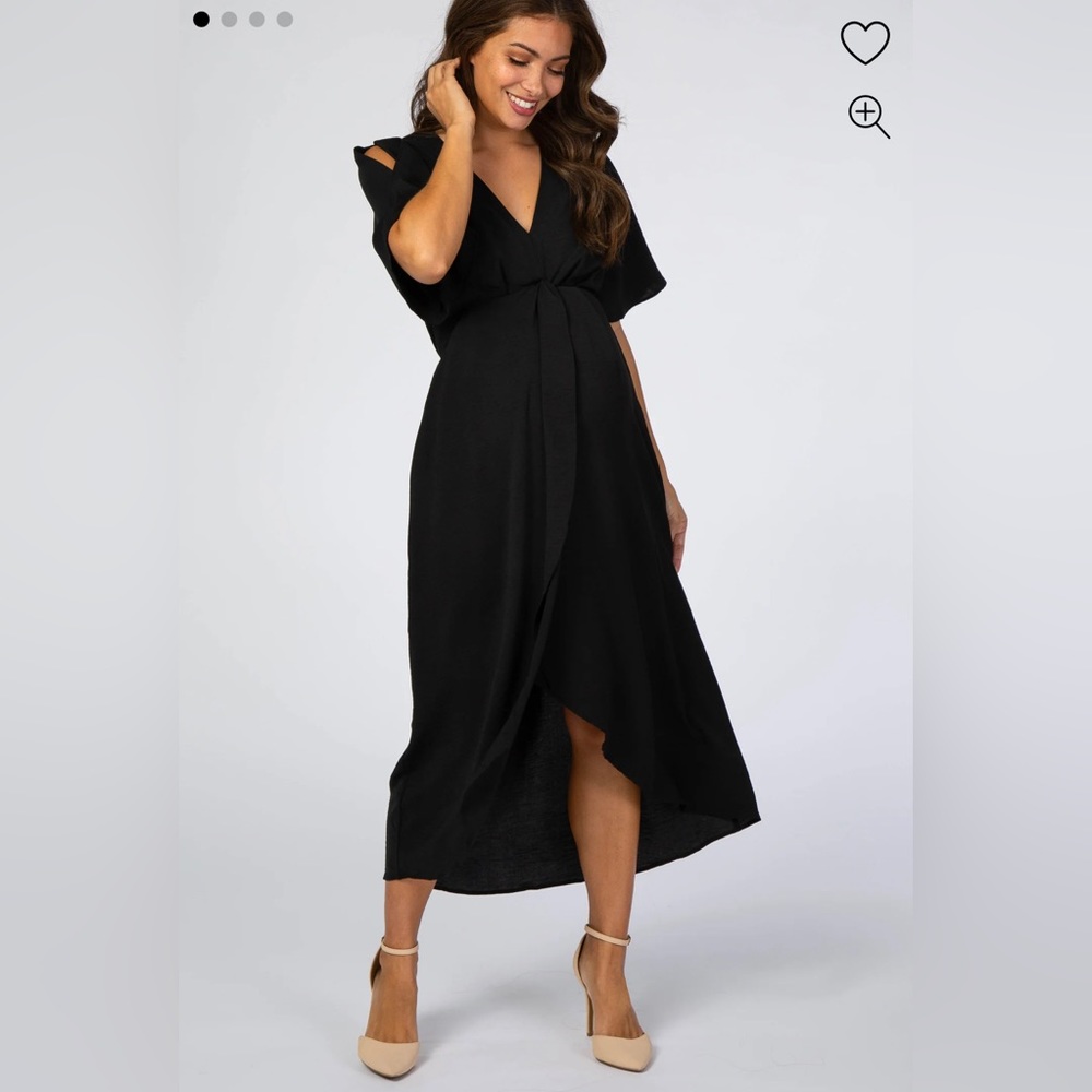 PinkBlush Black Open Sleeve Maternity Wrap Midi Dress